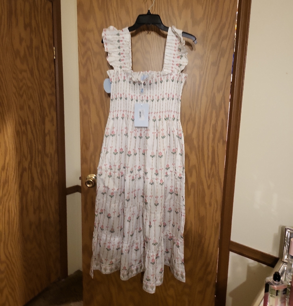 Hill House White Floral Smocked Midi Dress